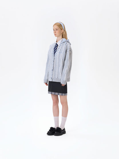 13DE MARZO Bear Yarn Weave Cardigan Blue