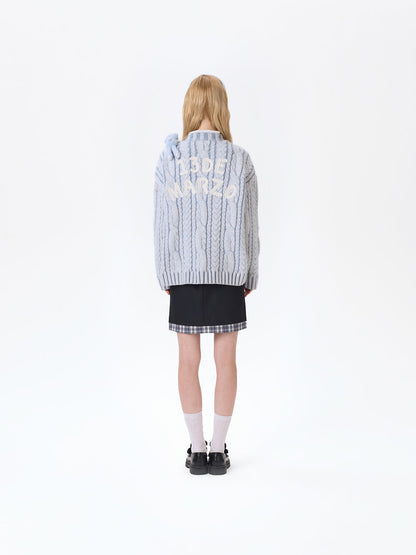 13DE MARZO Bear Yarn Weave Cardigan Blue