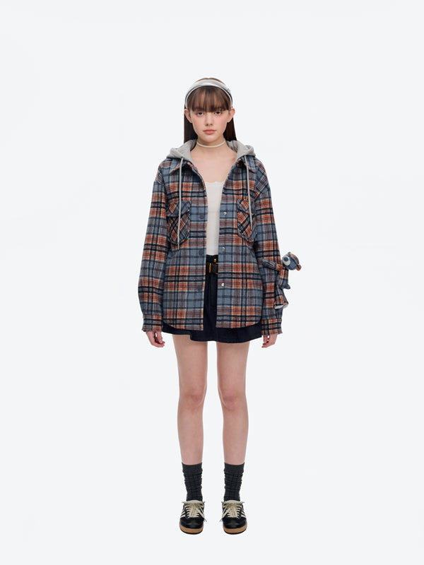 13DE MARZO Doozoo Checked Hooded Jacket Blue
