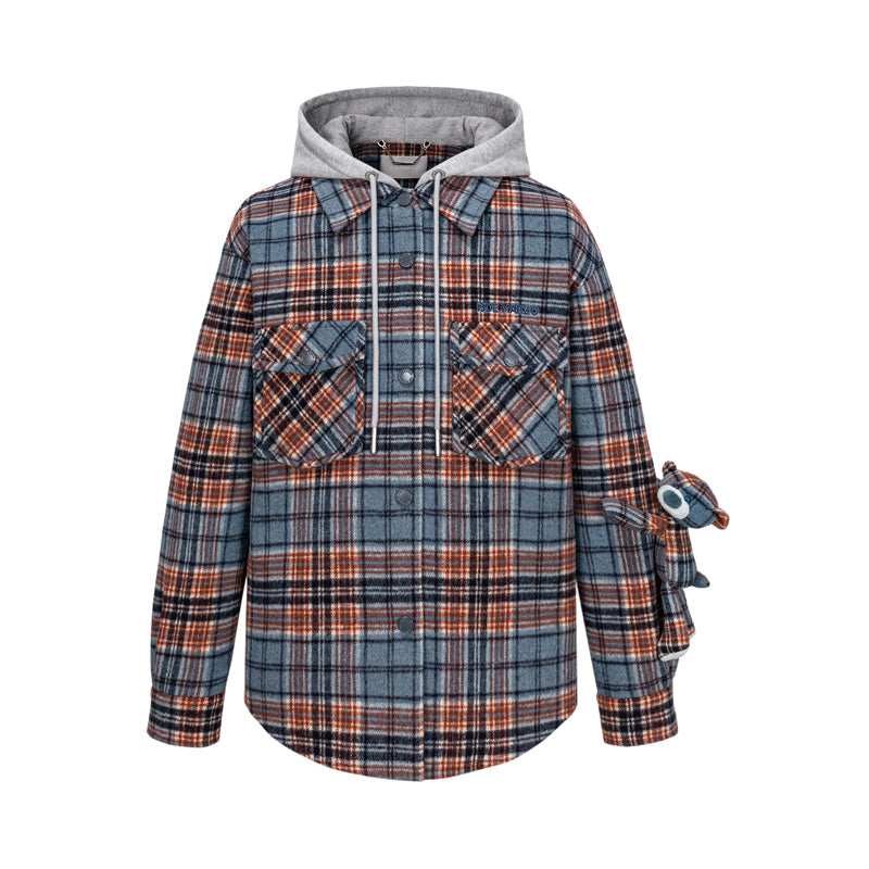 13DE MARZO Doozoo Checked Hooded Jacket Blue