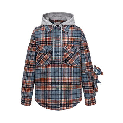 13DE MARZO Doozoo Checked Hooded Jacket Blue