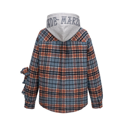 13DE MARZO Doozoo Checked Hooded Jacket Blue