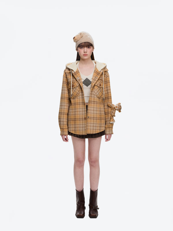 13DE MARZO Doozoo Checked Hooded Jacket Yellow