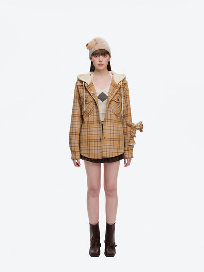 13DE MARZO Doozoo Checked Hooded Jacket Yellow