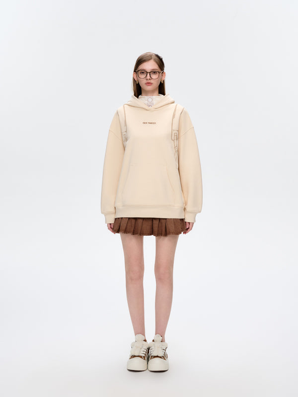 13DE MARZO Bear Backpack Print Hoodie Beige