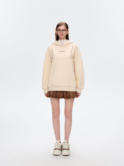 13DE MARZO Bear Backpack Print Hoodie Beige