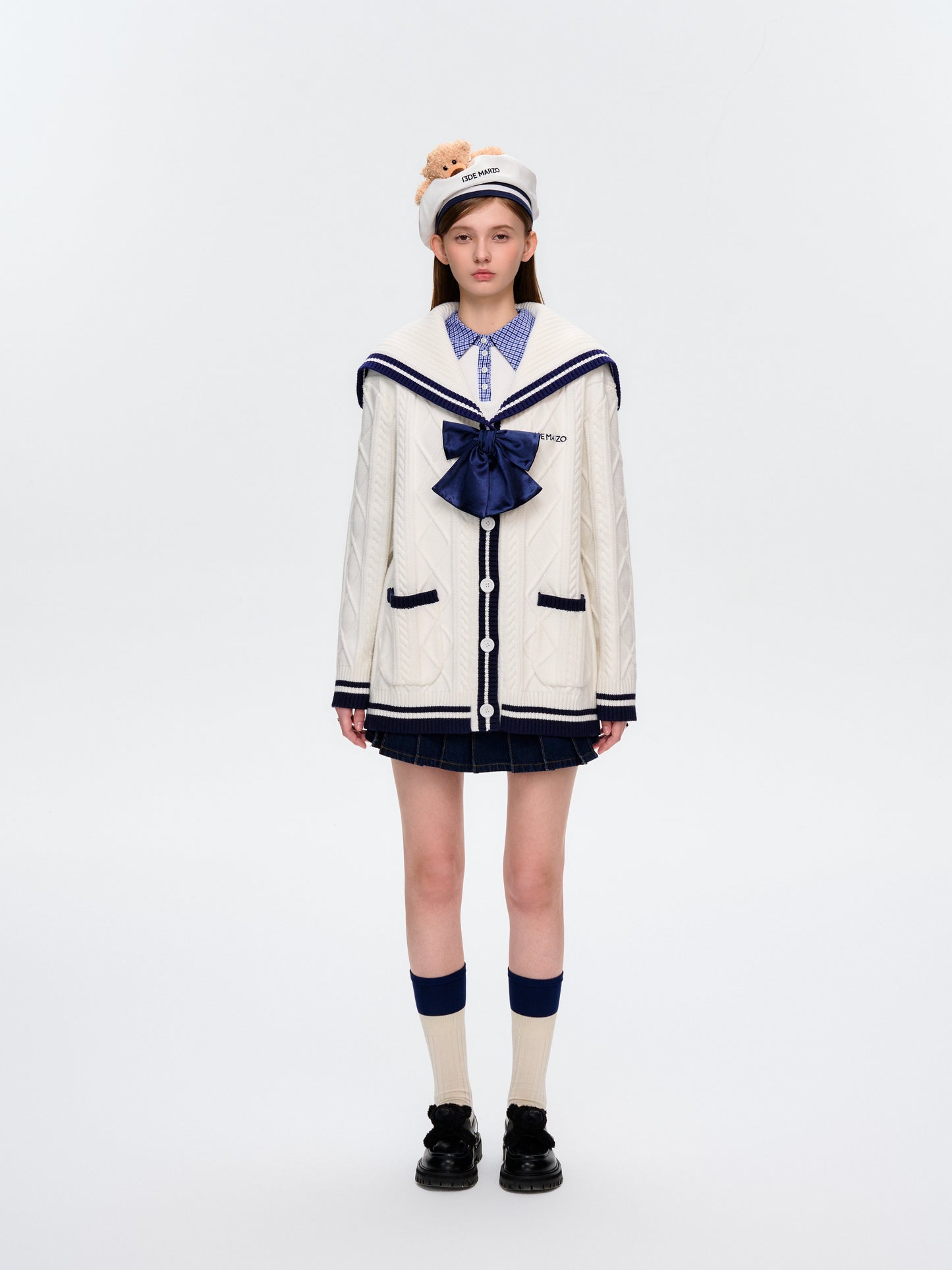 13DE MARZO Sailor Knitted Cardigan White