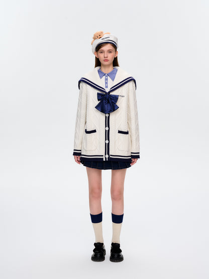 13DE MARZO Sailor Knitted Cardigan White