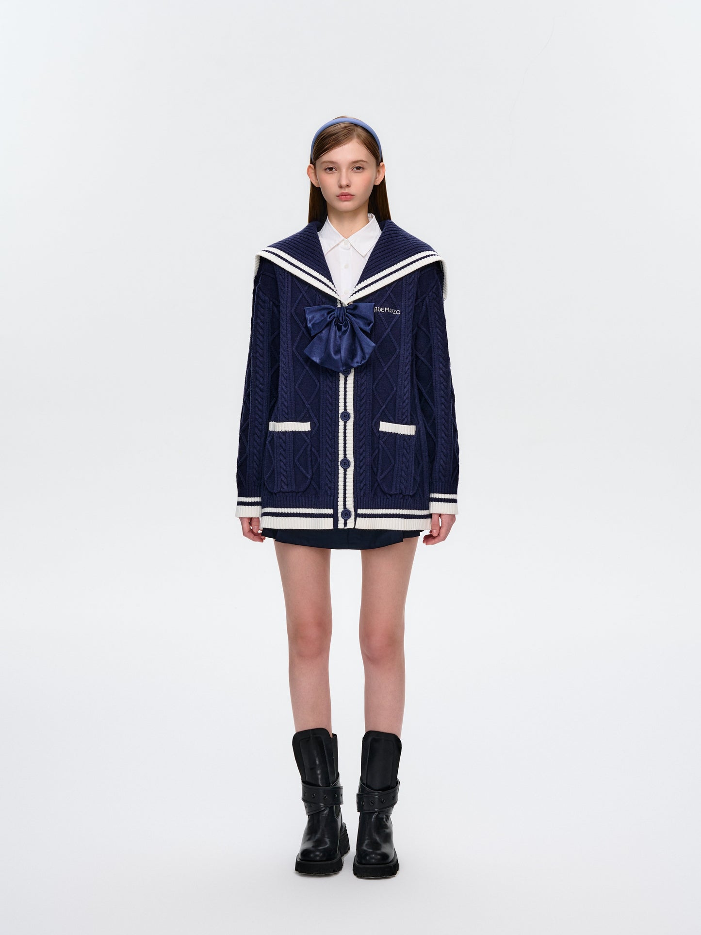 13DE MARZO Sailor Knitted Cardigan Navy Blue