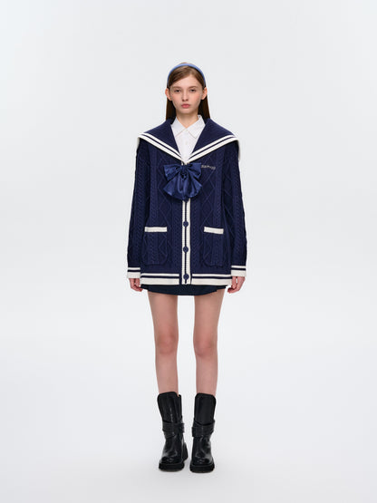 13DE MARZO Sailor Knitted Cardigan Navy Blue