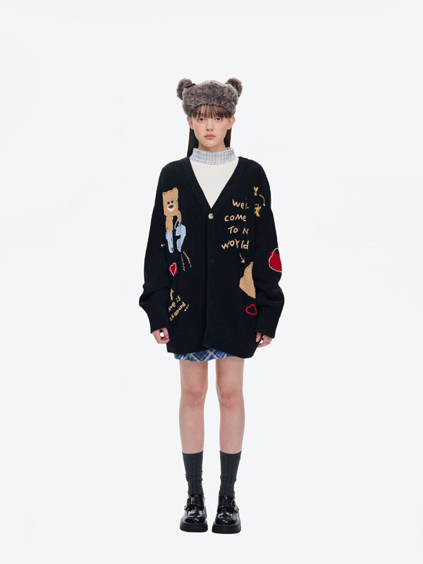 13DE MARZO Doozoo Doodles Cardigan Black