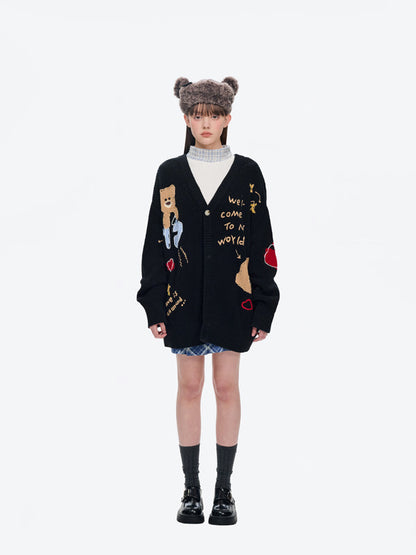 13DE MARZO Doozoo Doodles Cardigan Black
