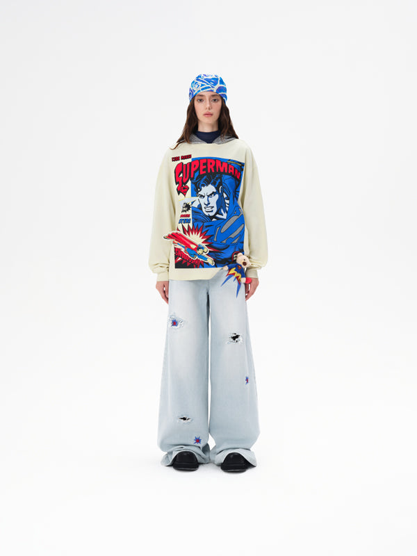 13DE MARZO x Superman Bear Comic Sweater Beige