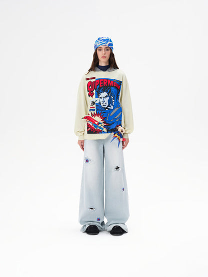 13DE MARZO x Superman Bear Comic Sweater Beige