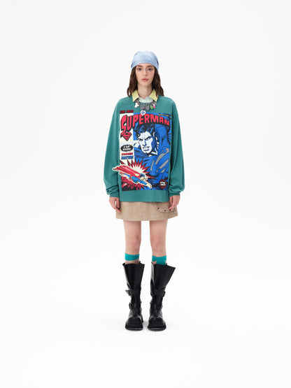 13DE MARZO x Superman Bear Comic Sweater Blue