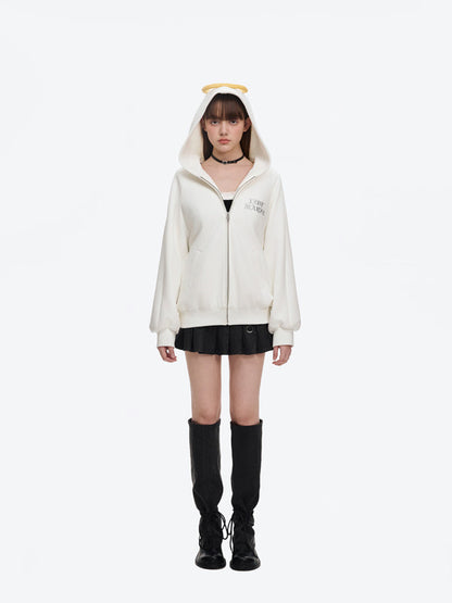 13DE MARZO Angel Devil Bear Zipped Hoodie White