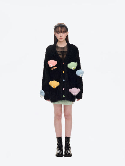 13DE MARZO Doozoo Pastel Bear Cardigan Black