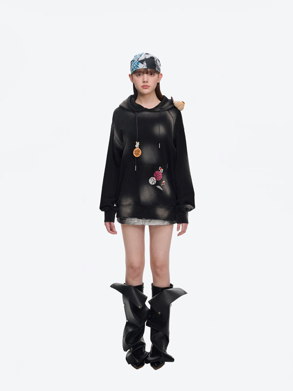 13DE MARZO Badge Retro Hoodie Black