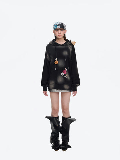 13DE MARZO Badge Retro Hoodie Black