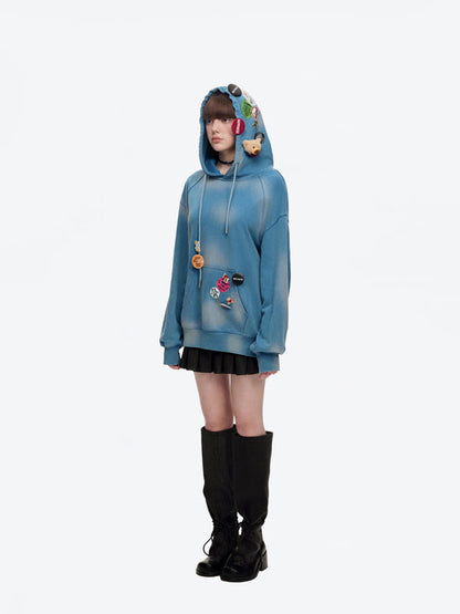 13DE MARZO Badge Retro Hoodie Blue