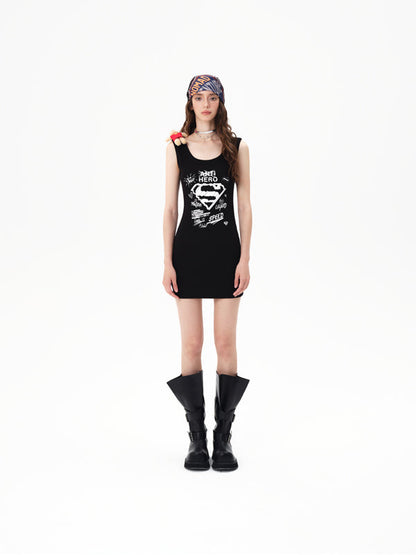 13DE MARZO x Superman Bear Bodycon Dress Black