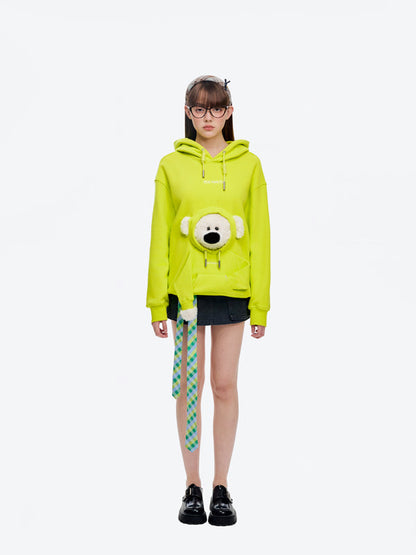 13DE MARZO Doozoo Pocket Bear Hoodie Neon Green