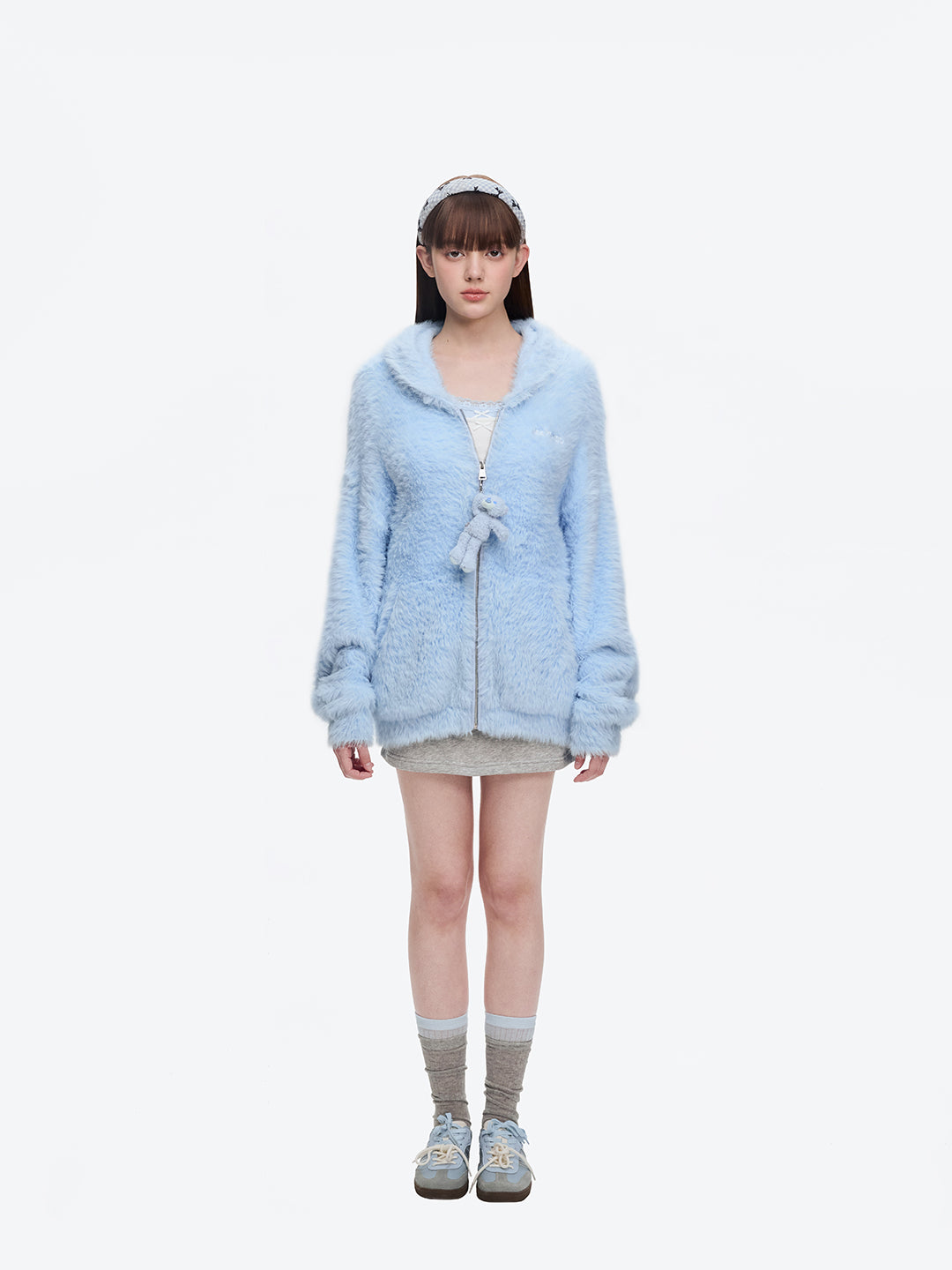 13DE MARZO Faux Mink Fur Zip Jacket Blue