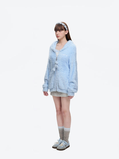 13DE MARZO Faux Mink Fur Zip Jacket Blue