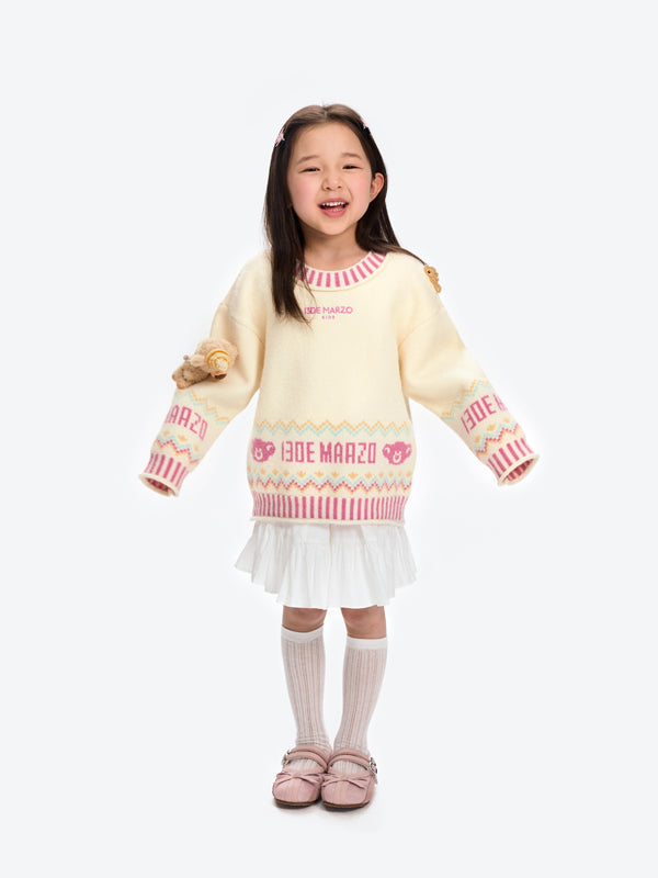 13DE MARZO BabyBear Fair Isle Knit Sweater Beige