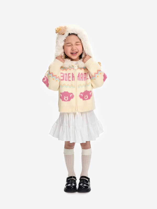 13DE MARZO Babybear Fair lsle Zip Hoodie Beige