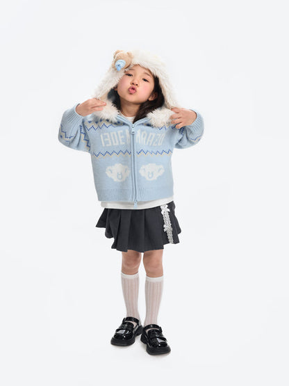 13DE MARZO Babybear Fair lsle Zip Hoodie Blue