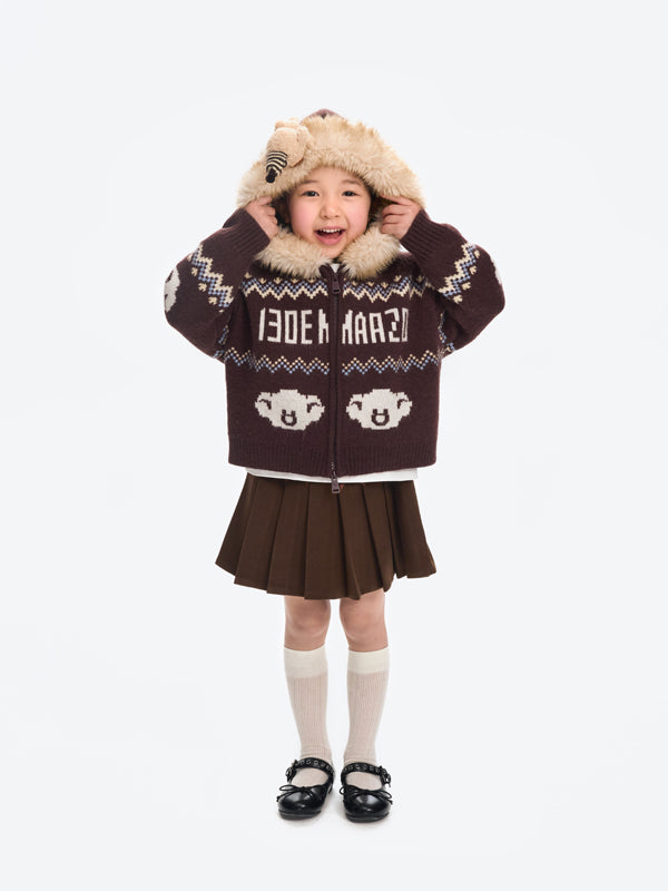 13DE MARZO Babybear Fair lsle Zip Hoodie Brown