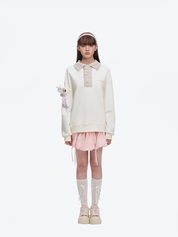 13DE MARZO Unicorn Bear Polo Sweater Beige