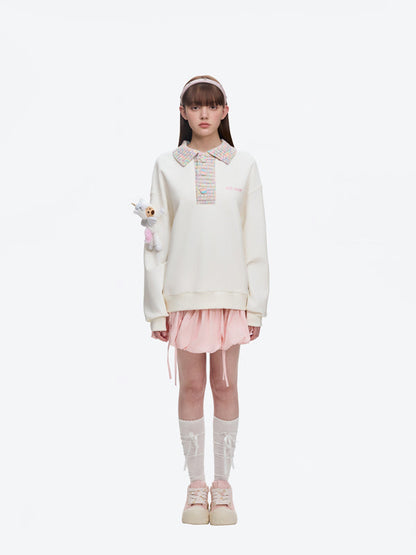 13DE MARZO Unicorn Bear Polo Sweater Beige