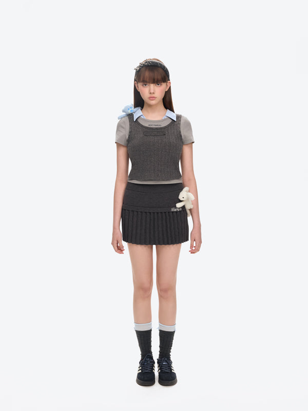 13DE MARZO Doozoo Knitted Pleated Skirt Dark Grey