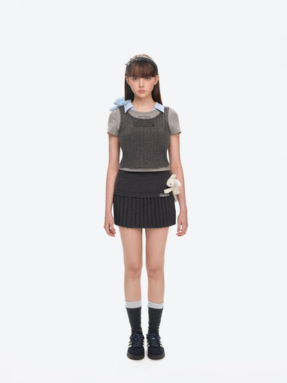 13DE MARZO Doozoo Knitted Pleated Skirt Dark Grey