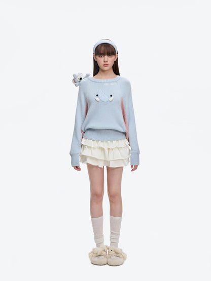 13DE MARZO Elephant Bear Batwing Sweater Blue