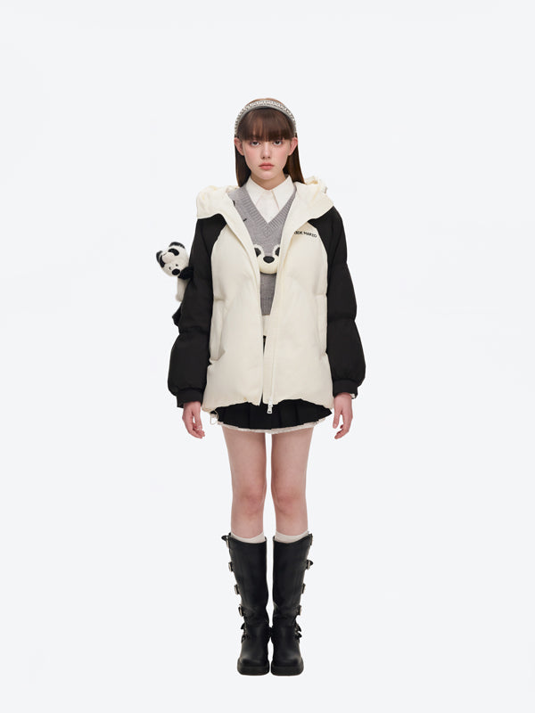 13DE MARZO Panda Bear Puffer Jacket White