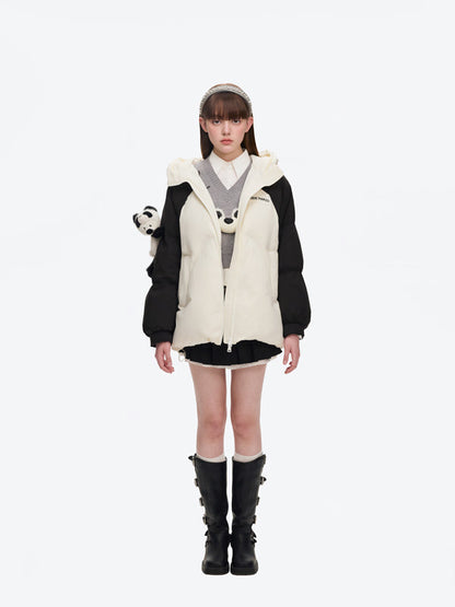 13DE MARZO Panda Bear Puffer Jacket White