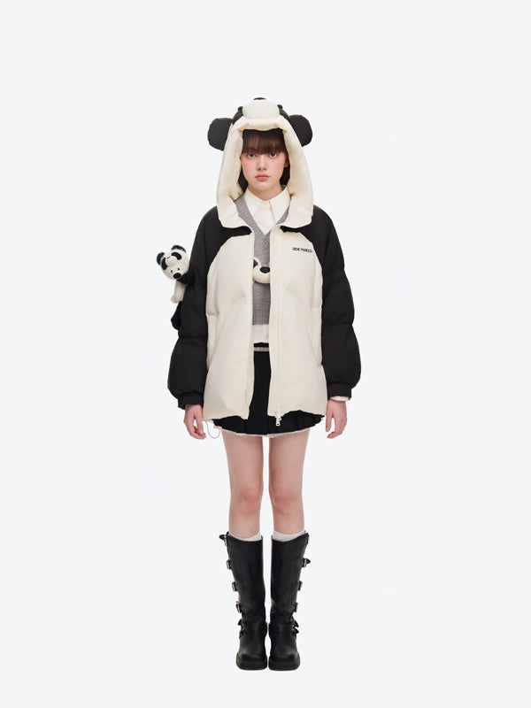 13DE MARZO Panda Bear Puffer Jacket White
