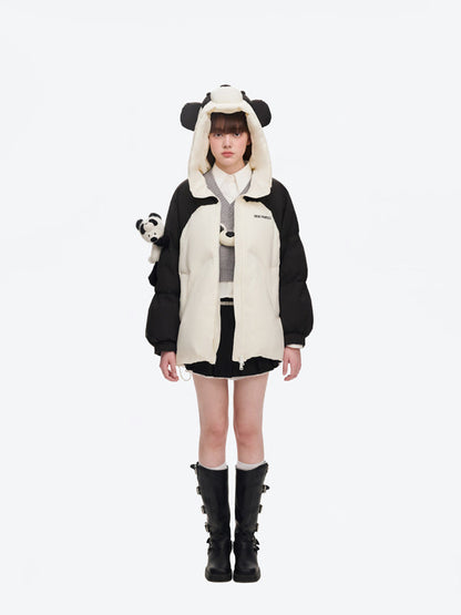13DE MARZO Panda Bear Puffer Jacket White