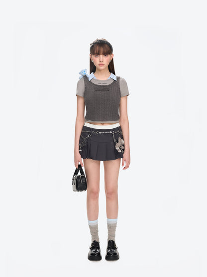 13DE MARZO Doozoo Cropped Vest Top Grey