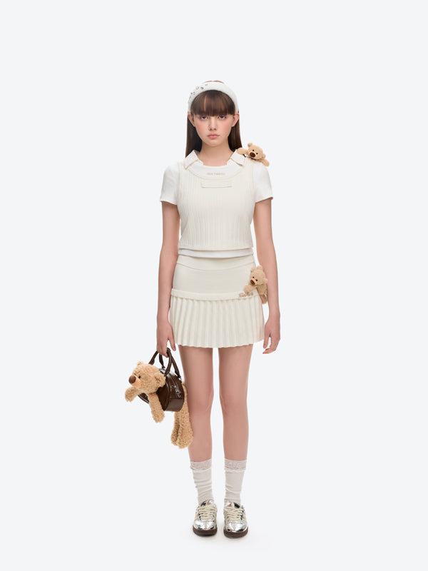 13DE MARZO Doozoo Knitted Pleated Skirt White