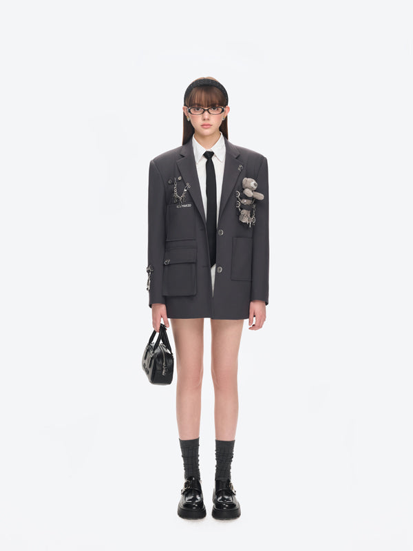 13DE MARZO Chains Multi-Pocket Suit Dark Grey