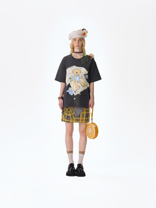 13DE MARZO Tailor Bear Printing T-shirt Dark Grey