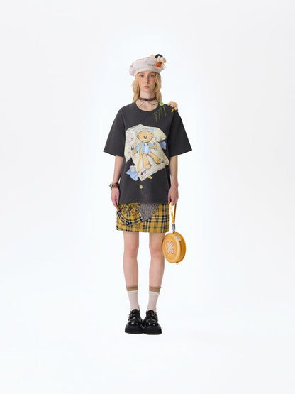 13DE MARZO Tailor Bear Printing T-shirt Dark Grey