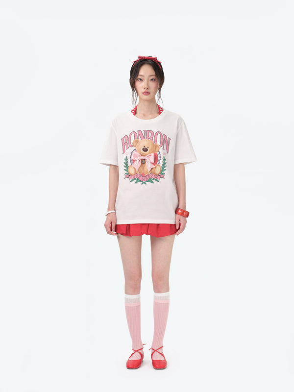 13DE MARZO x RONRON Bear Ribbon Tee White