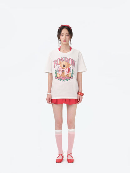13DE MARZO x RONRON Bear Ribbon Tee White