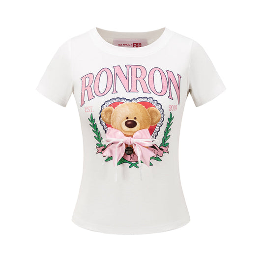 13DE MARZO x RONRON Bear Ribbon Slim Top Beige