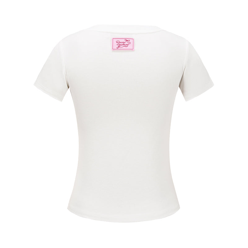 13DE MARZO x RONRON Bear Ribbon Slim Top Beige